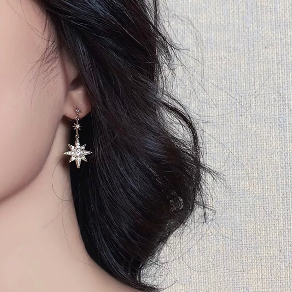 Gold Moon & Star Rhinestone Mismatched Earrings - Picture 2 of 4